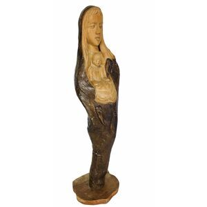 Vintage Antique Madonna & Child Hand Carved Wood Sculpture Christian Religious